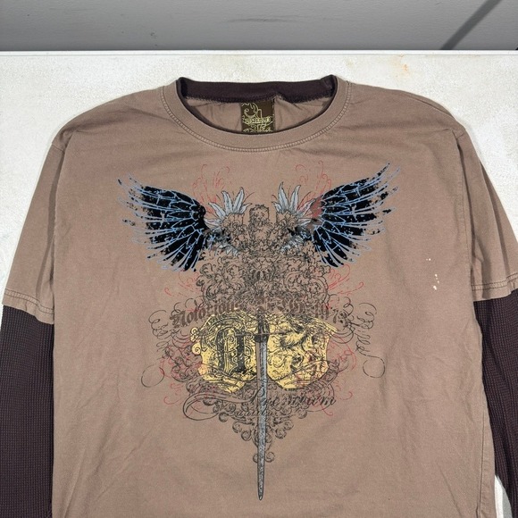 Vintage Notorious BIG Double Layered Long Sleeve Shirt XXL Brown Tan Y2K Skater - Picture 2 of 12